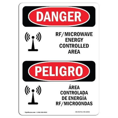 Signmission Safety Sign, OSHA Danger, 7" Height, Rf Microwave Energy Controlled Area, Spanish OS-DS-D-57-VS-1692